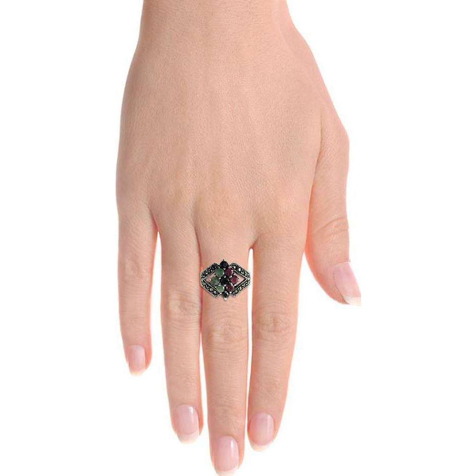 Big Secret Design! 925 Silver Blue Sapphire, Ruby, Emerald, Black CZ Ring