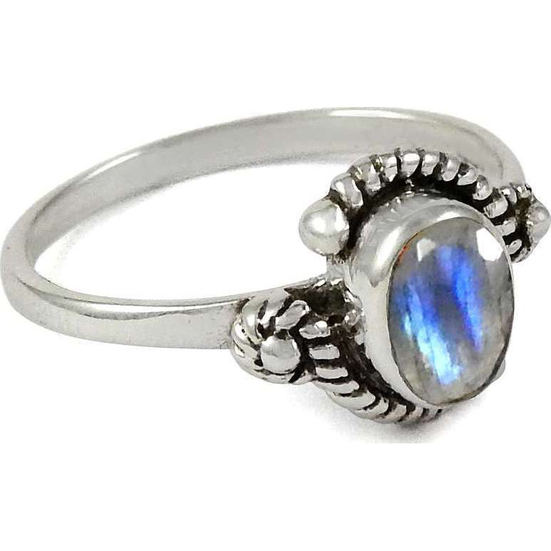 Delicate ! 925 Sterling Silver Rainbow Moonstone Ring