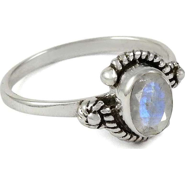 Big Natural ! 925 Sterling Silver Rainbow Moonstone Ring