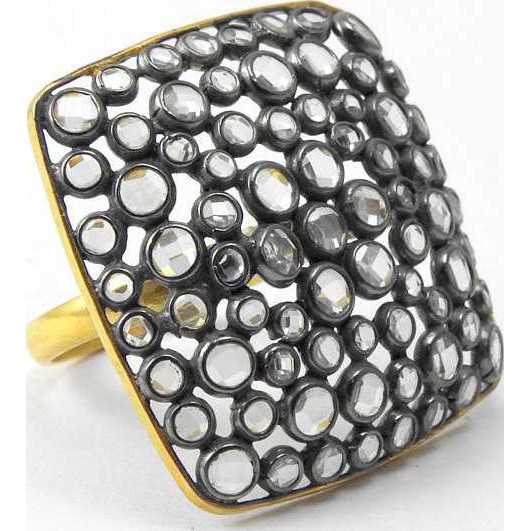 Big Relief Stone  Gold Plated 925 Sterling Silver White CZ Ring