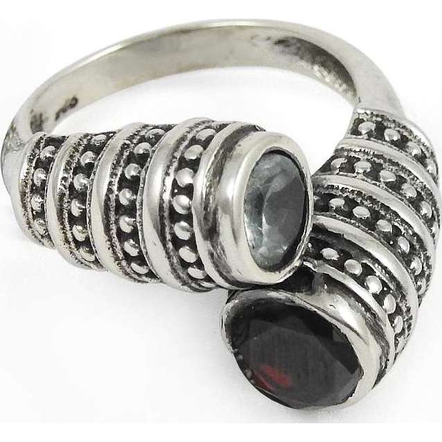 Blooming Garden 925 Sterling Silver Garnet, Blue Topaz Ring