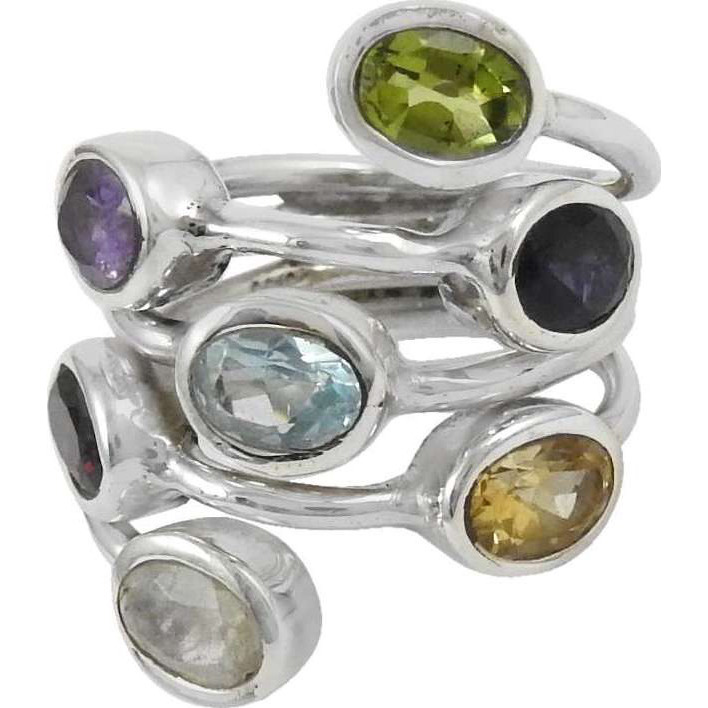 Fabulous 925 Silver Garnet, Citrine, Peridot, Amethyst, Blue Topaz Ring