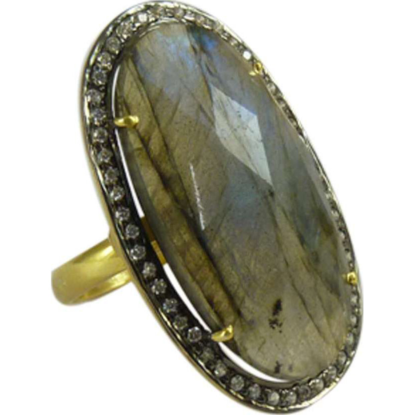 Great 925 Silver Labradorite,White CZ Ring