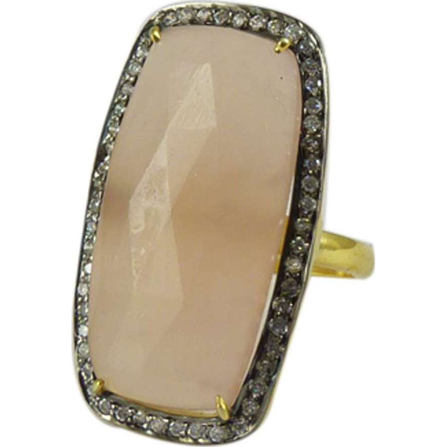Classy Design 925 Silver Rose Quartz,White CZ Ring