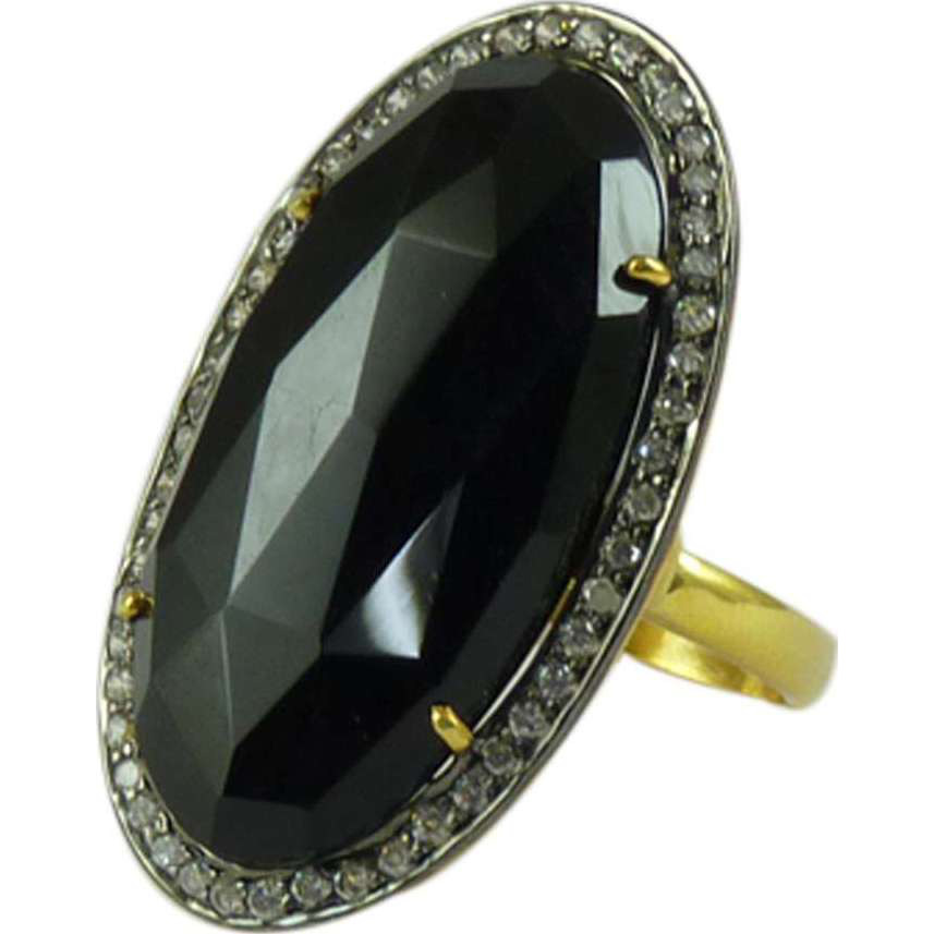 Big Royal 925 Silver Black Onyx,White CZ Ring