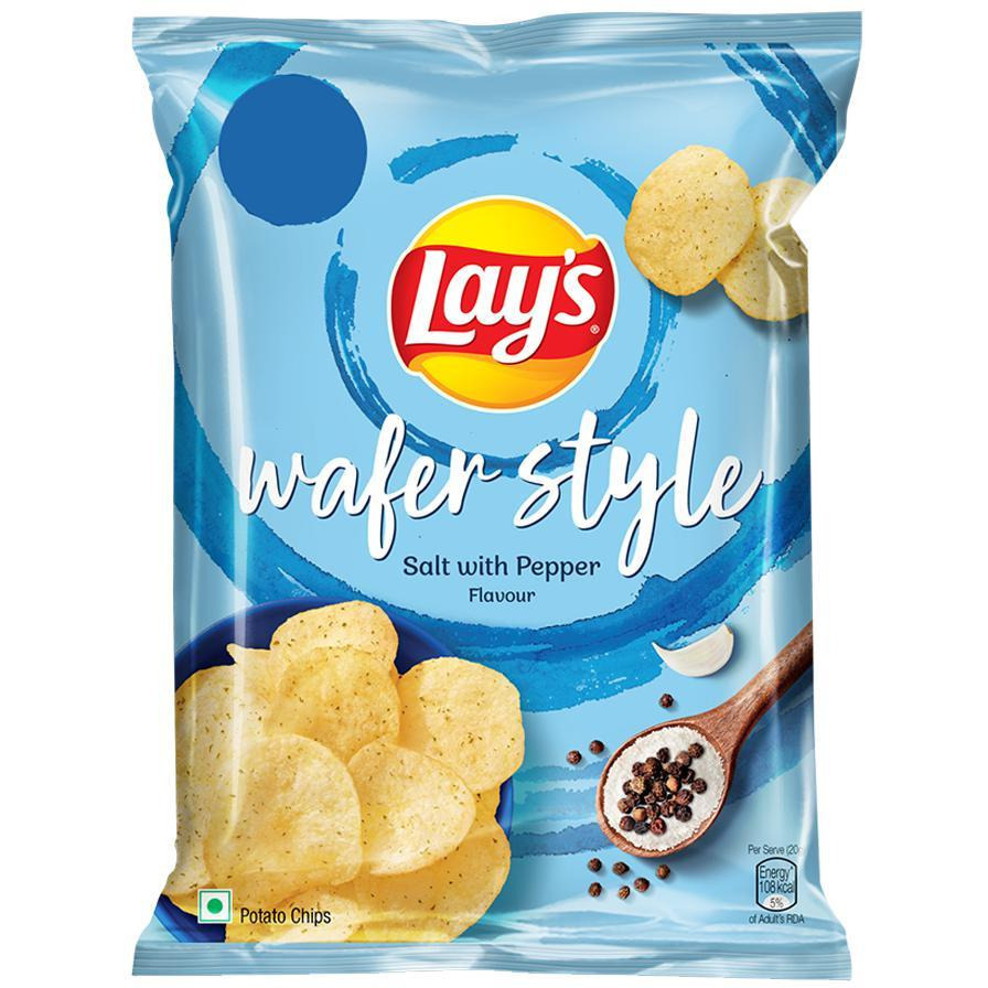 Case of 65 - Lay's Wafer Style Salt With Pepper Chips - 52 Gm (1.8 Oz)
