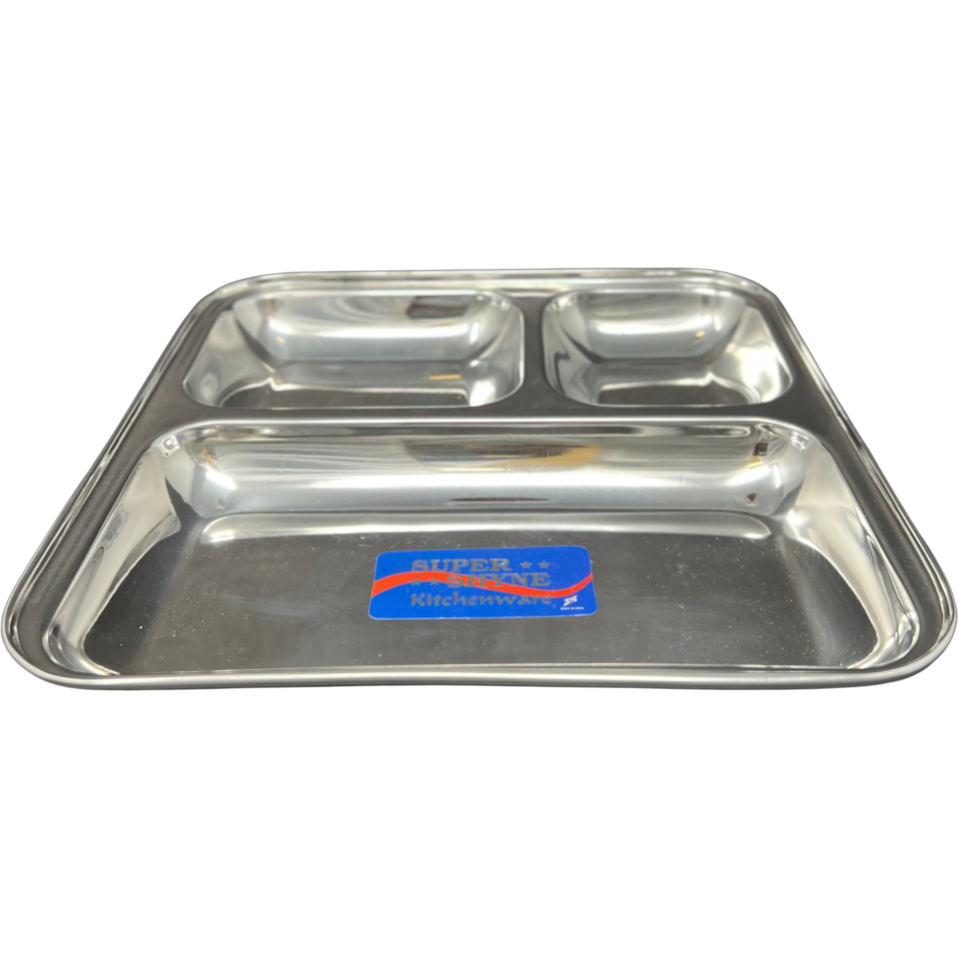 Case of 6 - Super Shyne Stainless Steel 3 Section Square Lunch Tray - 9.5 In