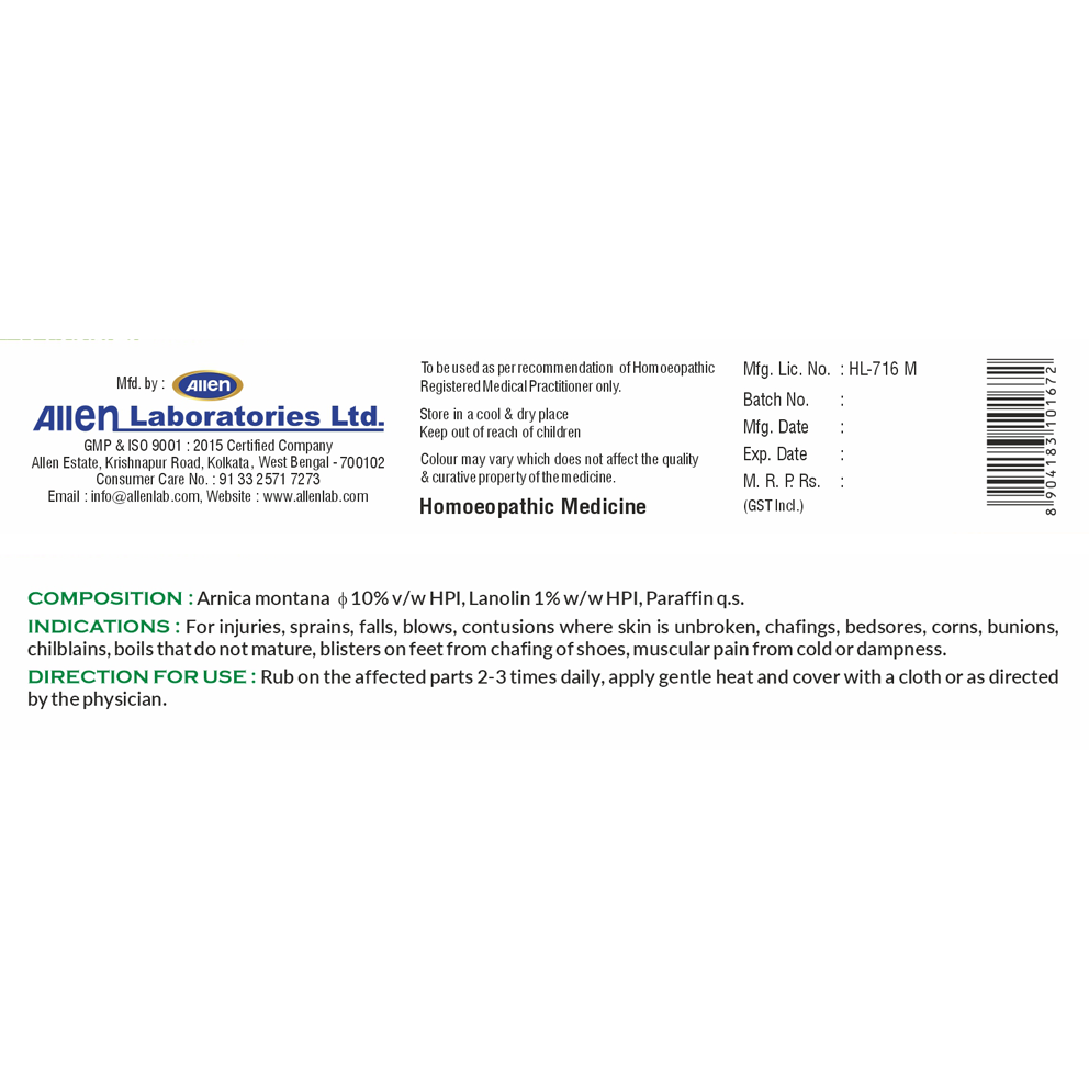 Allen Laboratories Arnica Ointment 25 gms (Pack of 4)