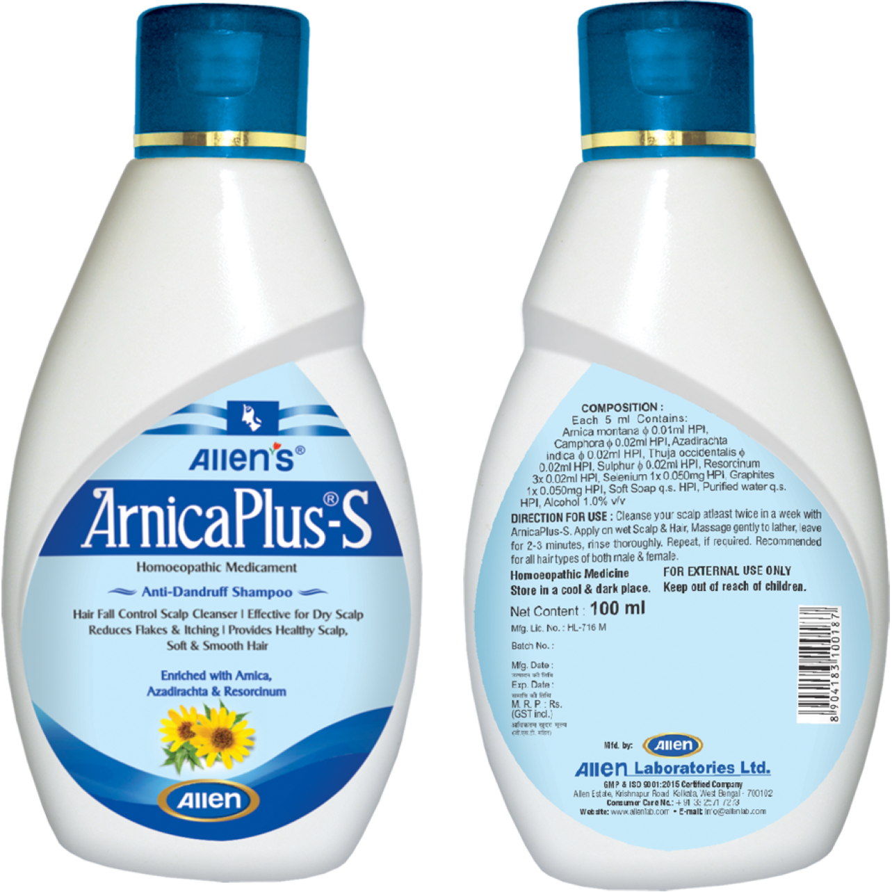 Allen Laboratories Arnica Plus S - Anti Dandruff Shampoo 100 ml (Pack of 2)