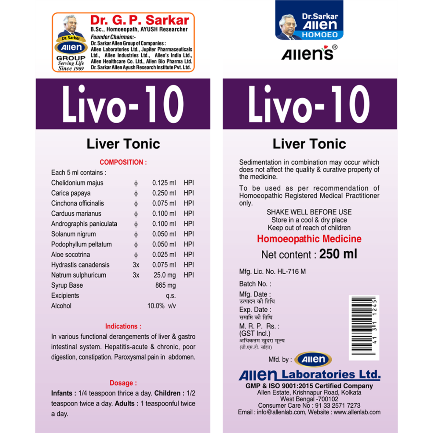 Allen Laboratories Livo 10 250 ml (Pack of 2)