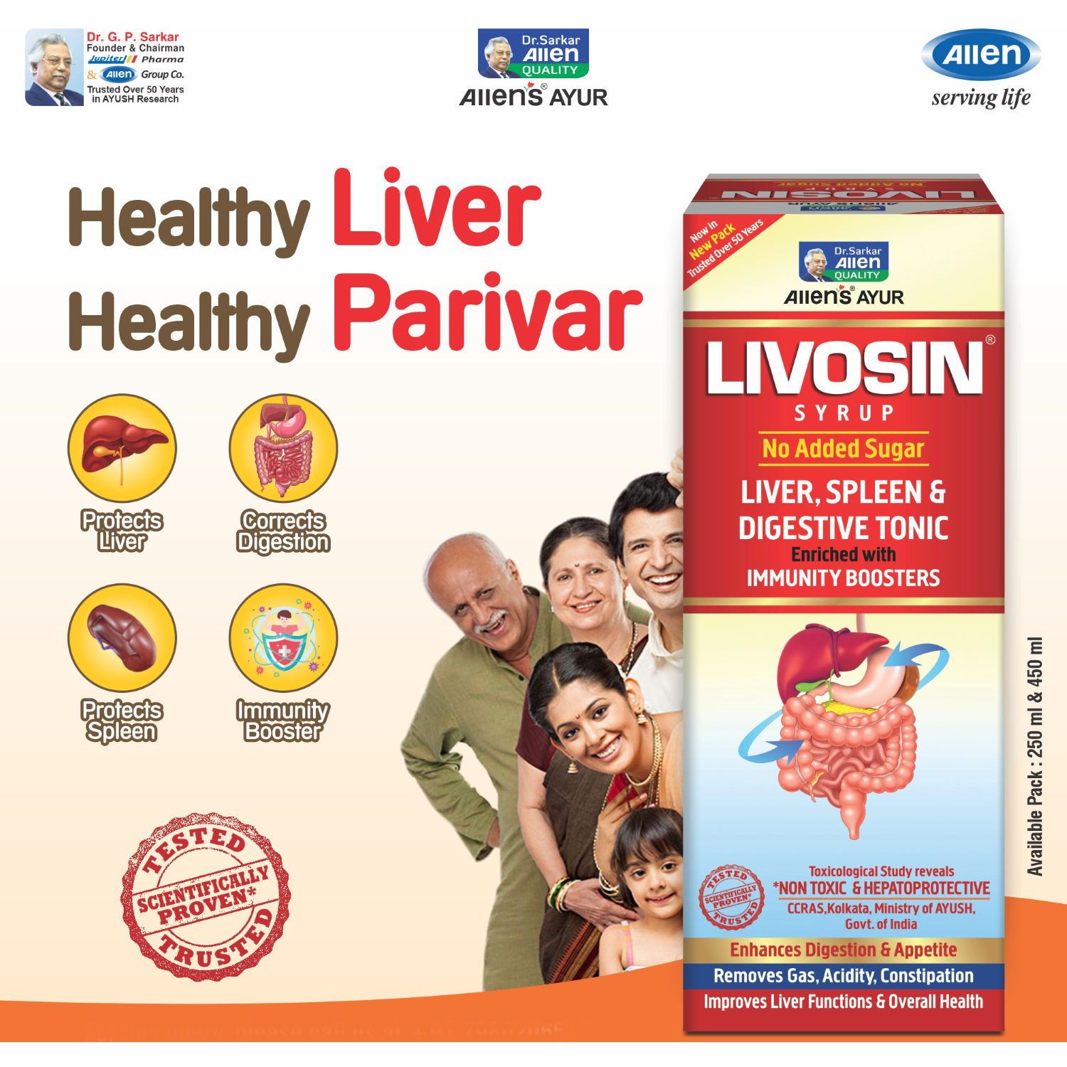 Allen Laboratories Livosin Syrup - No Added Sugar 450 ml