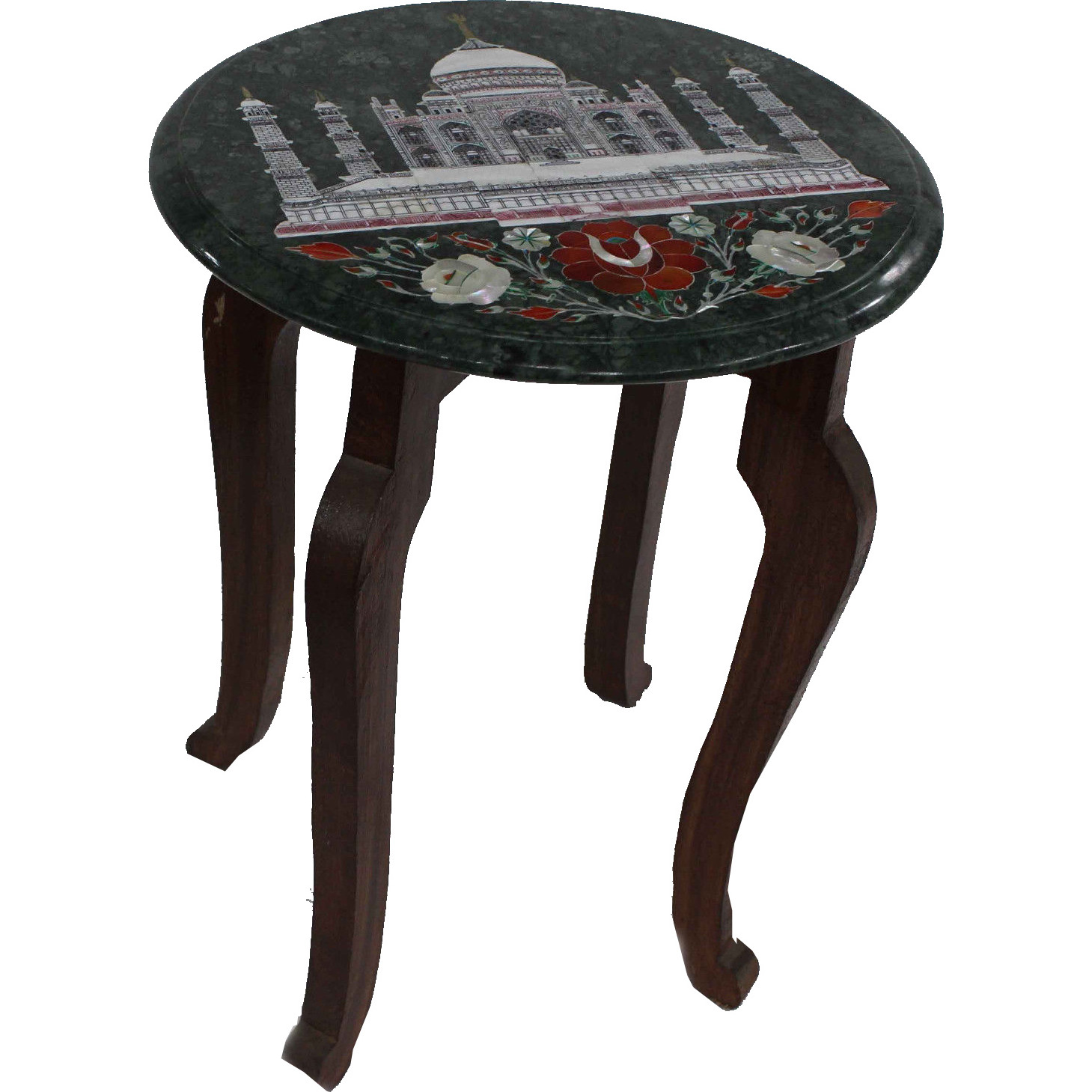 Green Marble Table Top  with H 18 inch wooden Stand