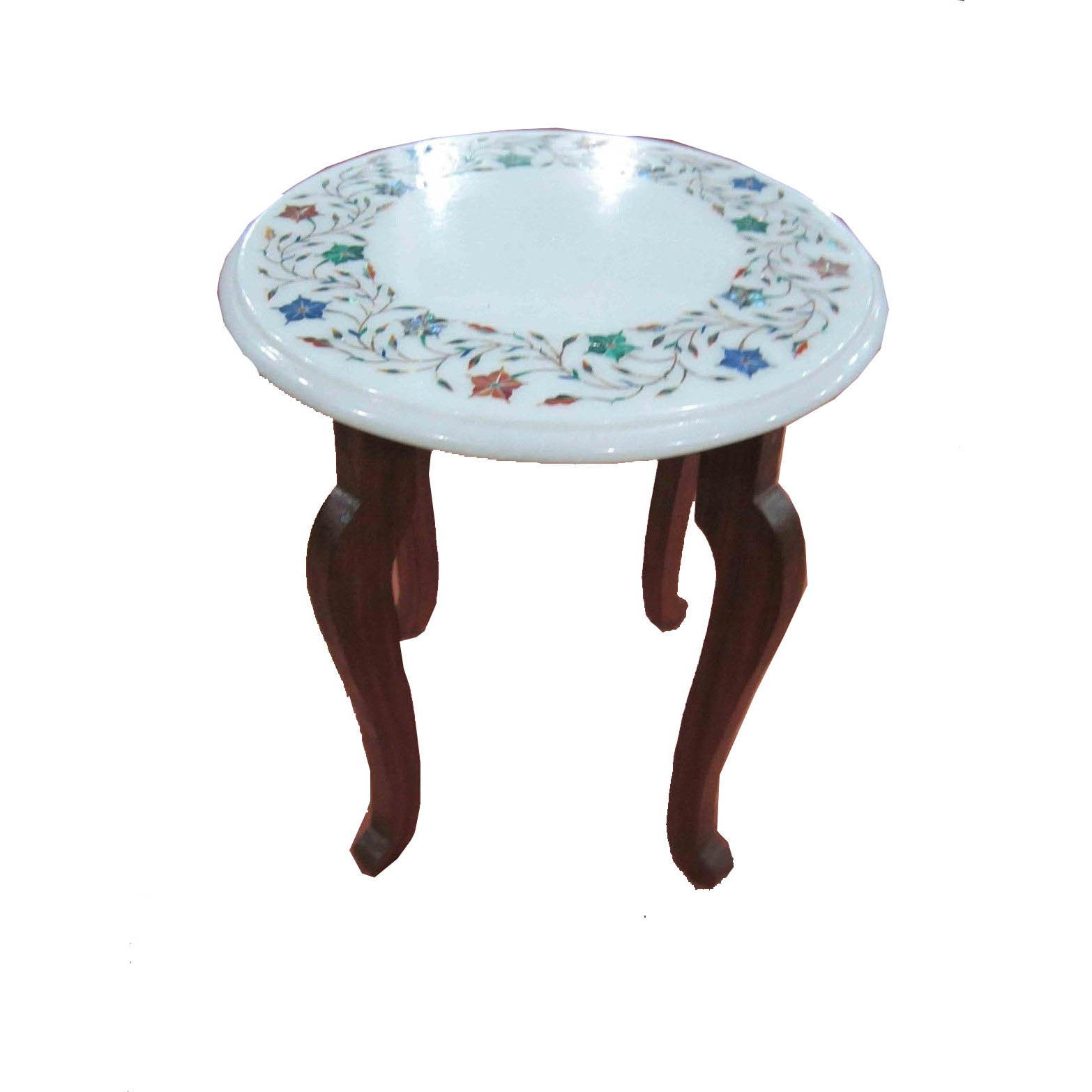 White Marble Table Top  with H 18 inch wooden Stand