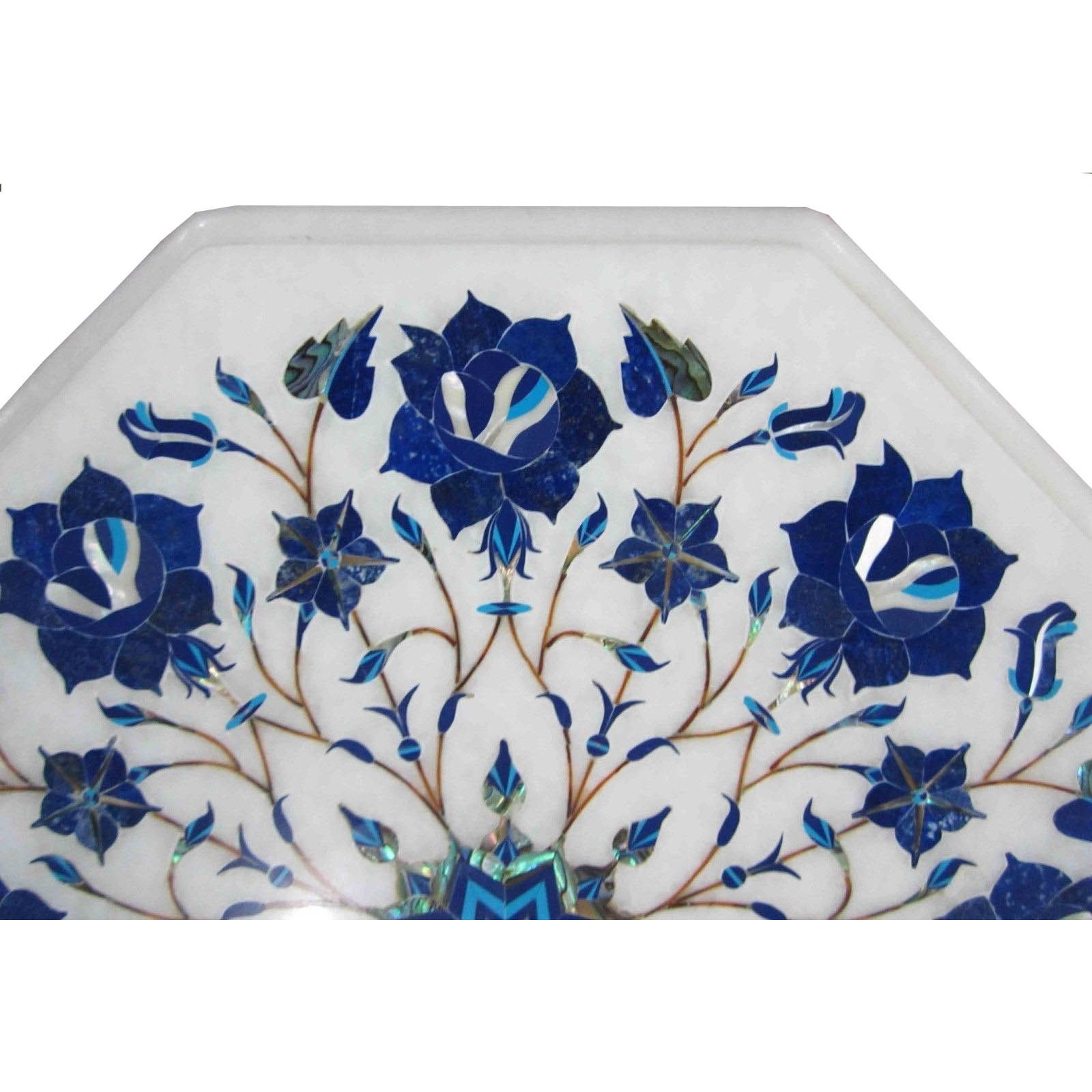 White Marble Table Top  with H 18 inch wooden Stand