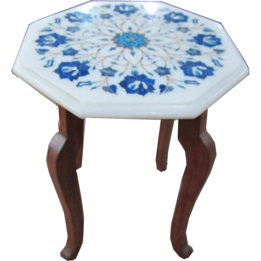 White Marble Table Top  with H 18 inch wooden Stand