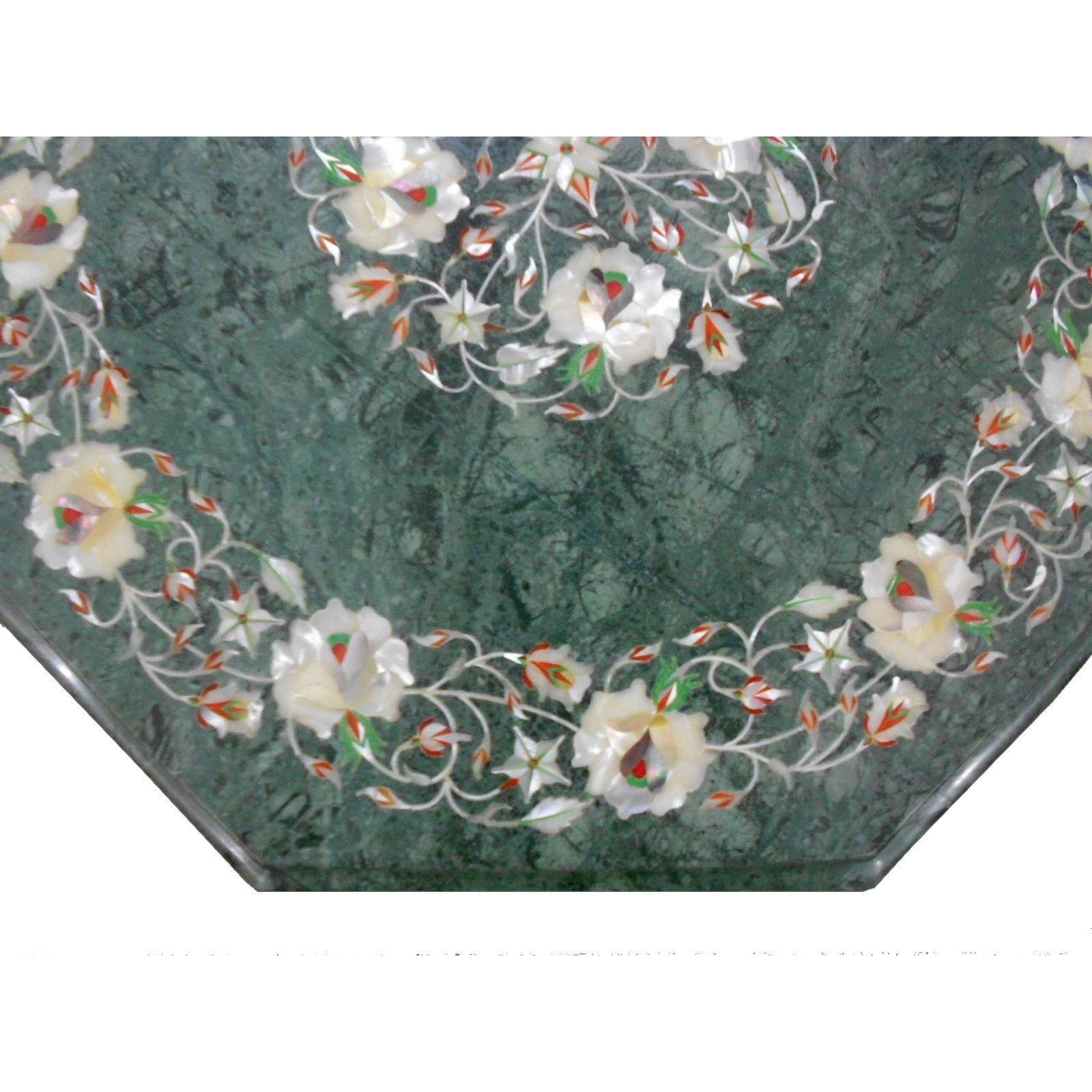 Green Marble Table Top  with H 18 inch wooden Stand