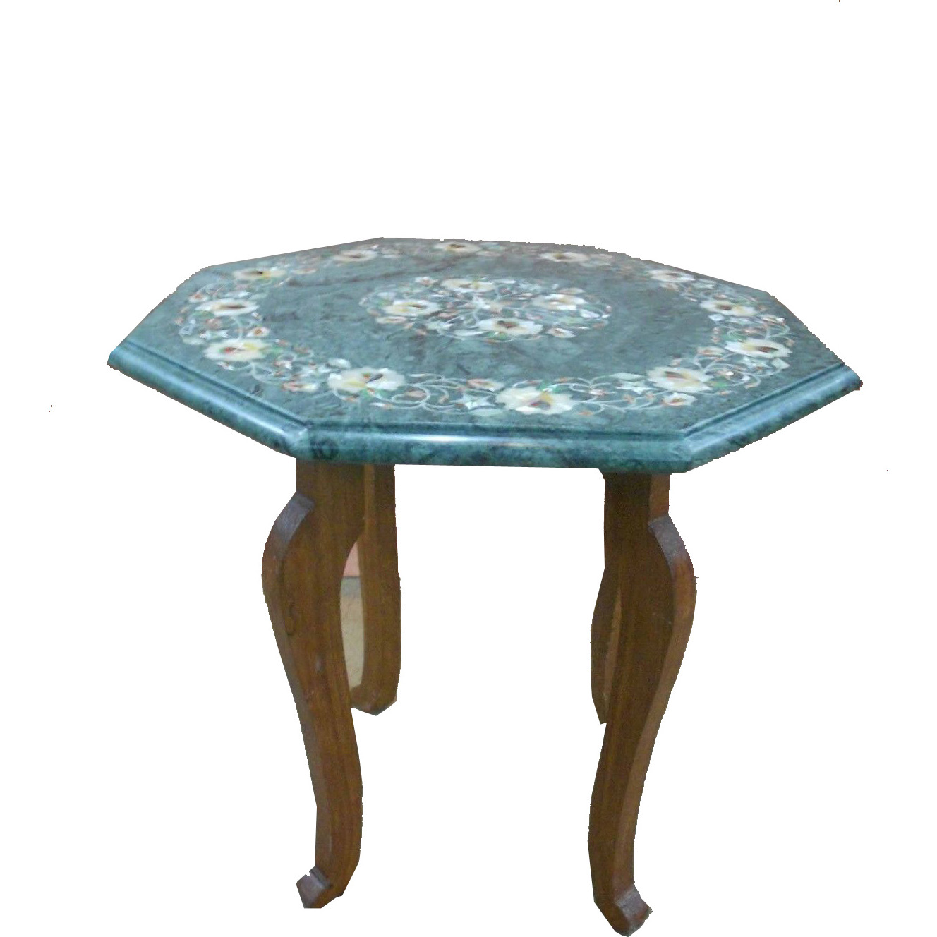 Green Marble Table Top  with H 18 inch wooden Stand