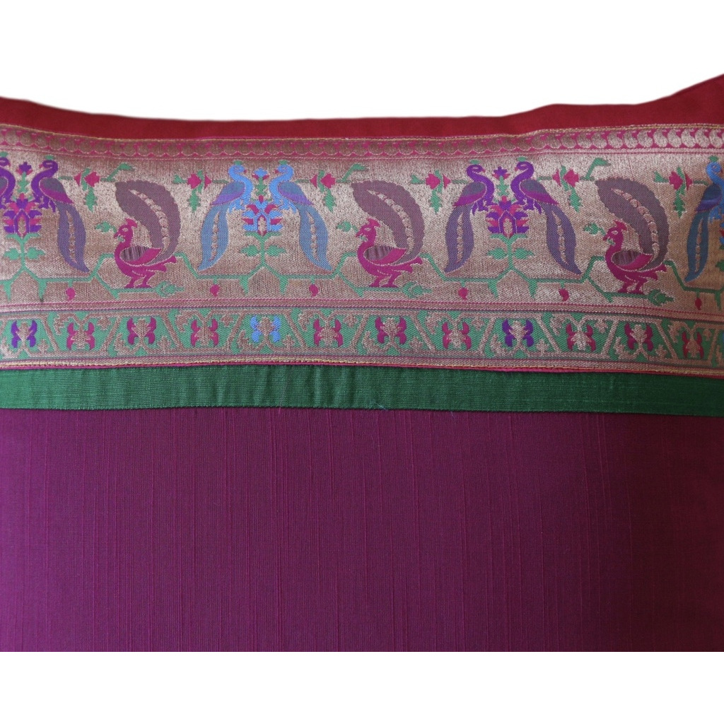 Silk Brocade Border Pillow Cover - 18  x18     -