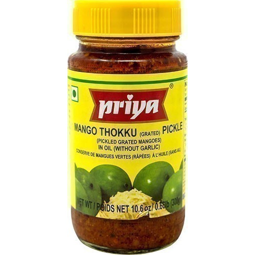 Priya Thokku (Shredded) Mango Pickle without Garlic (300 gm bottle)