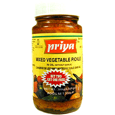 Priya Mixed Vegetable Pickle without Garlic (300 gm bottle)