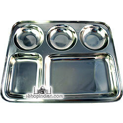 Stainless Steel Rimmed Plate with 5 Compartments (thali)