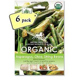 Arora Creations Organic Green Veggie (Asparagus, Okra, String Beans) Masala - 6 PACK (6 - 14 gm pouches)