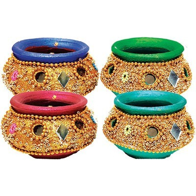 Buy Online Bandhani Matki Diya - 4 Pack (#91222) (4 diyas