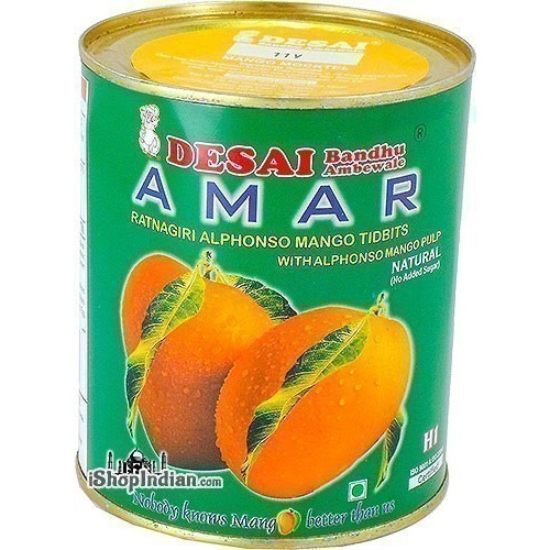 Desai Amar Ratnagiri Alphonso Mango Pulp with Alphonso Mango Tidbits - Natural (No Sugar Added) (30 oz can)
