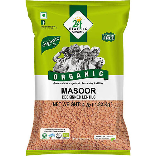 24 Mantra Organic Masoor Whole without Skin (Masoor Malka) - 4 lbs (4 lbs bag)