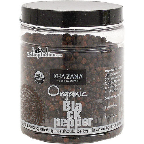 Khazana Organic Black Peppercorns (7 oz jar)