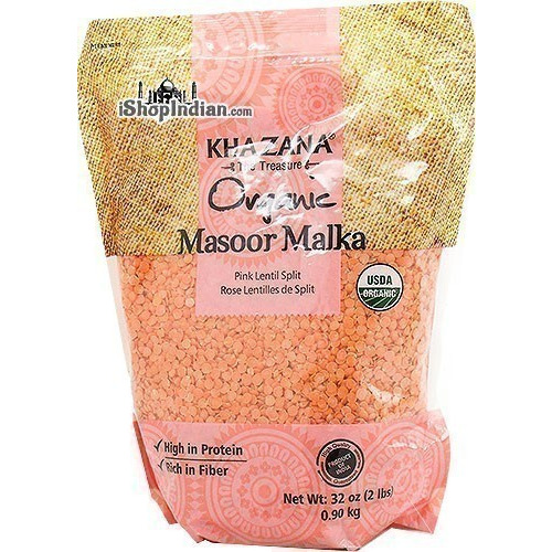 Khazana Organic Masoor Malka (Red Lentil Split) (2 lbs bag)