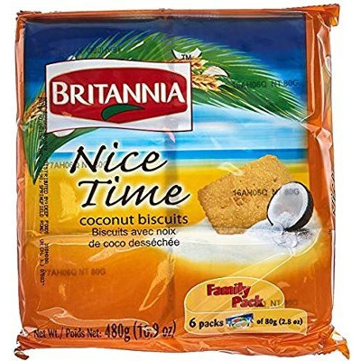 Britannia Nice Time Coconut Biscuits - Pack of 6 - Family Pack (6 x 80 gms pack)