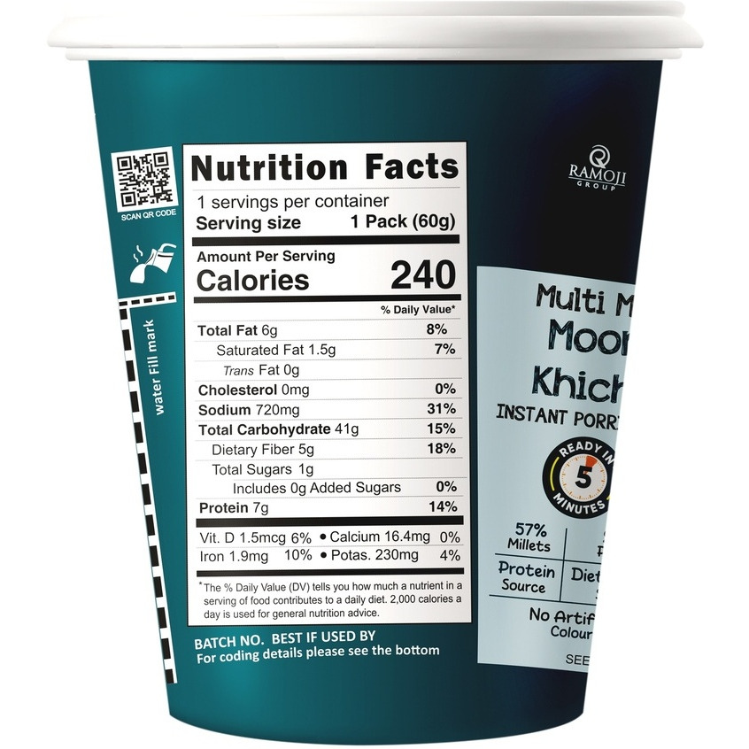 Priya Sabala Multi Millet Moong Khichdi Instant Cup (Instant Meal Cups - Just Add Hot Water)