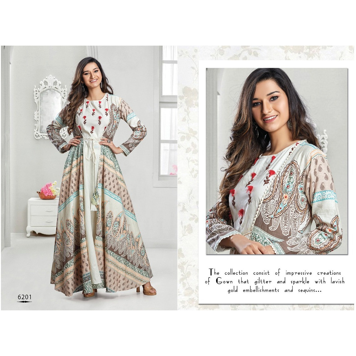 Women's Fashion Khadi Cotton Long Two Layer Tunic Dress