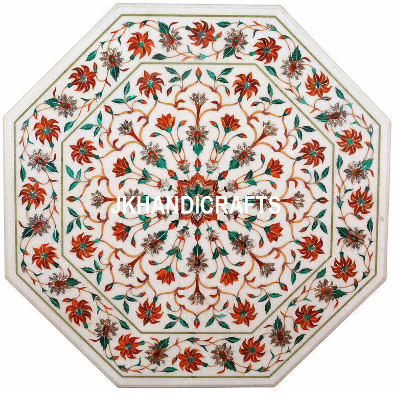 48   Marble Dining Table Top Marquetry Semi precious Floral Inlaid Home Decor