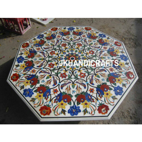 48   Marble Dining Table Top Semi Precious Marquetry Floral Inlay Home Decor Art