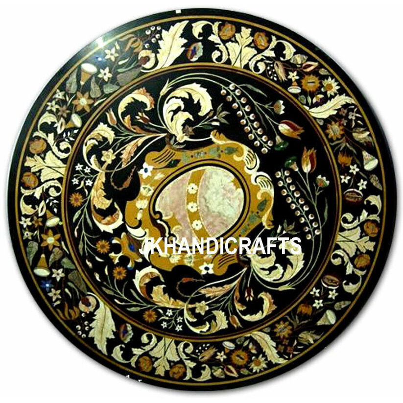 Black 36   Marble Round Coffee Table Top Antique Design Inlaid Hallway Decor
