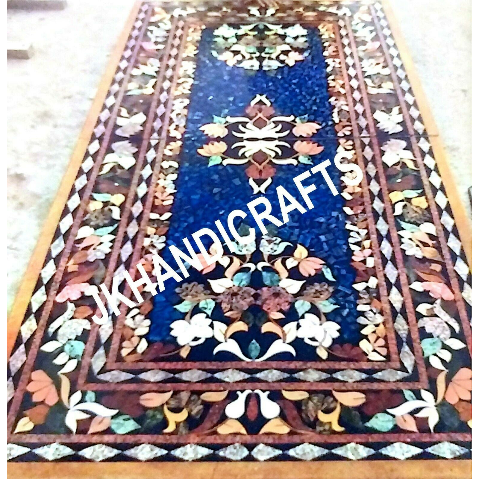 60  x30   Black Marble Dining Table Lapis Lazuli Marquetry Inlay Hallway Decor