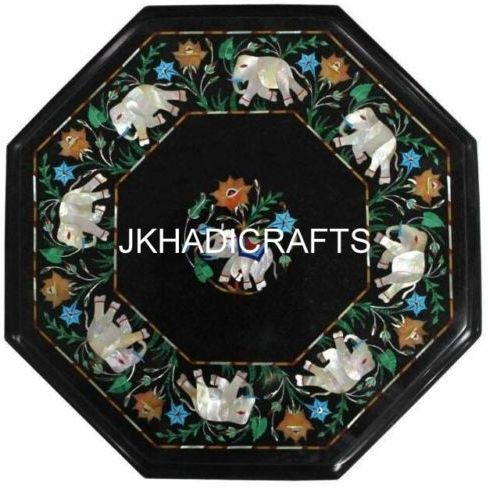 15   Black Marble Coffee Center Table Top Elephant Inlay Mosaic Home Decor