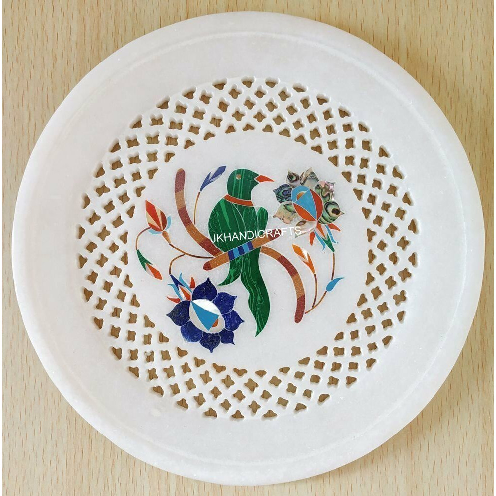7   Marble Round Plate Sea Shell Floral Parrot Inlay Filigree Hallway Decor Gifts
