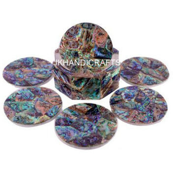 4   Marble coffee Coaster Set of 6 Pc Abalone shell Inlaid Art Home Decor Gift