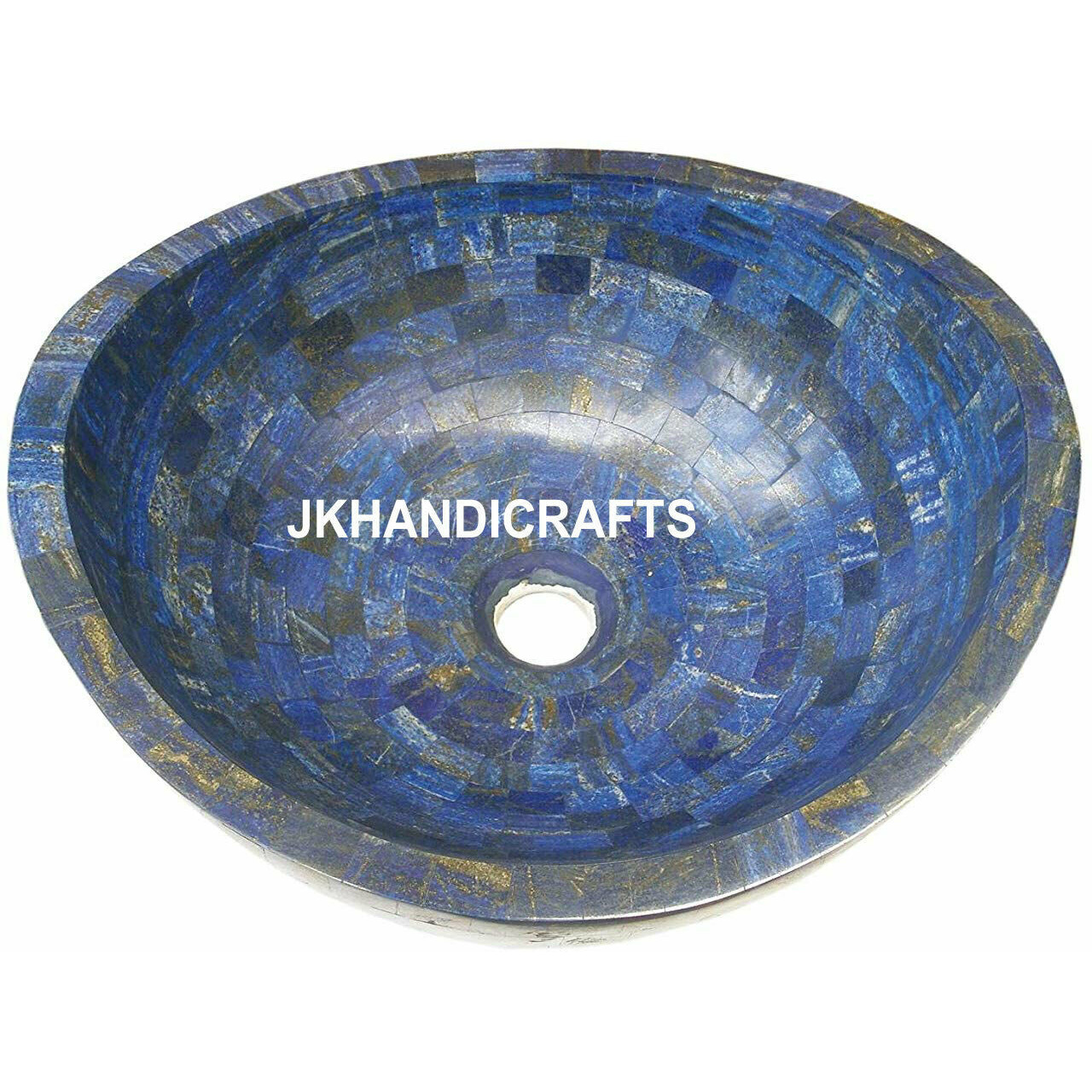 15   Round Marble Wash Basin Sink Bathroom Lapis Lazuli Inlay Restaurant Decor