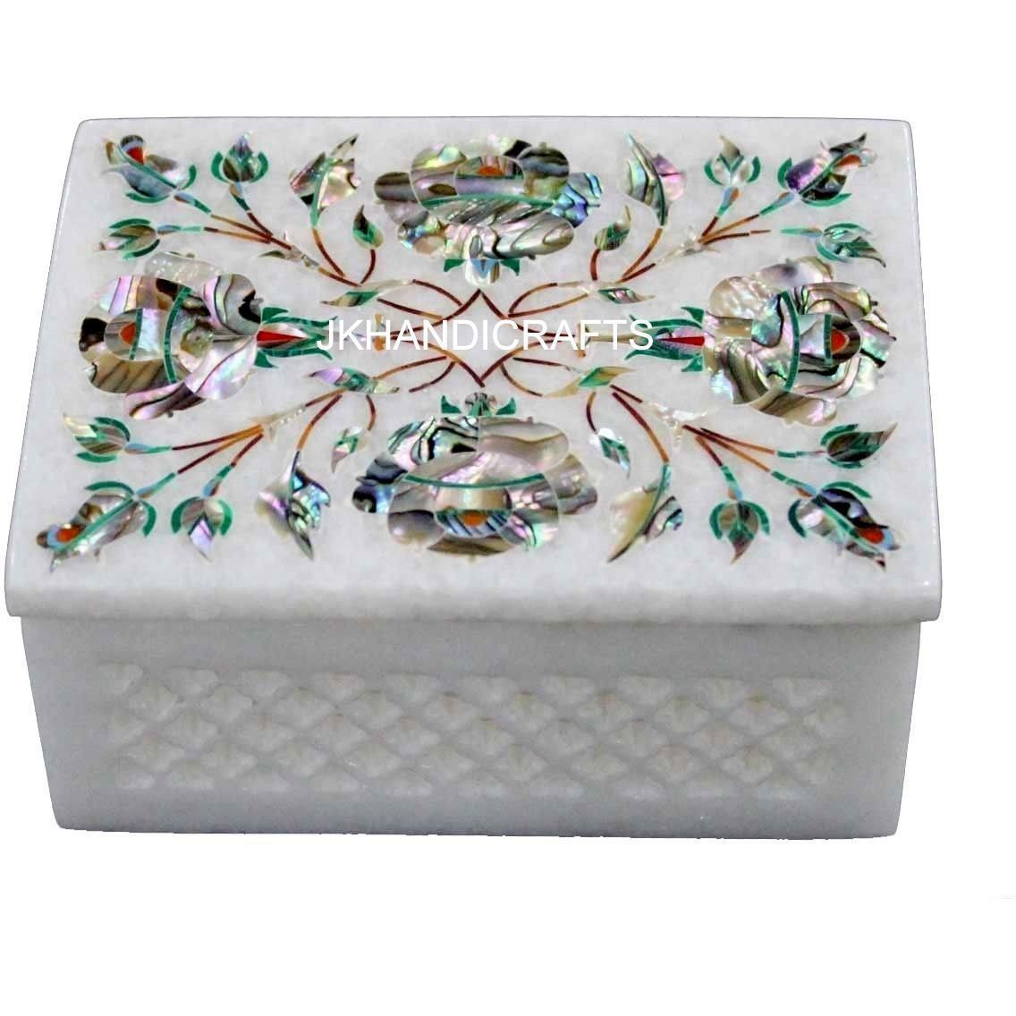 4   Marble Decorative Jewelry Box Antique Paua Shell Inlay Art Wedding Gifts