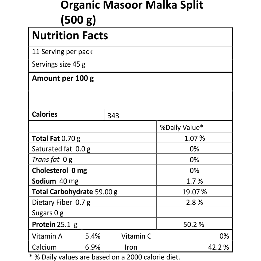 Just Organik Organic Masoor Dal - 2 Lb (908 Gm)