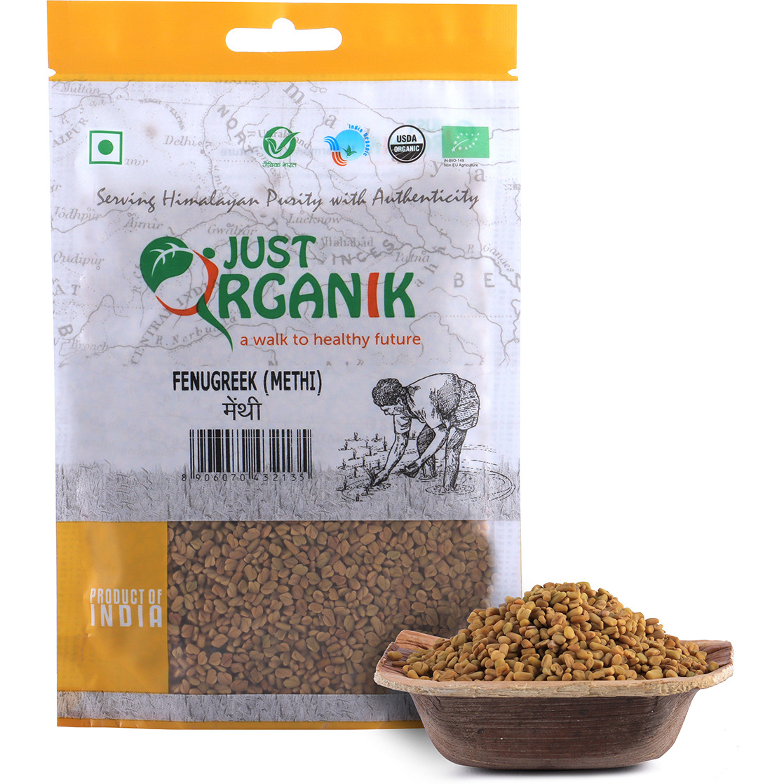 Just Organik Organic Fenugreek Methi Dana - 100 Gm (3.5 Oz)