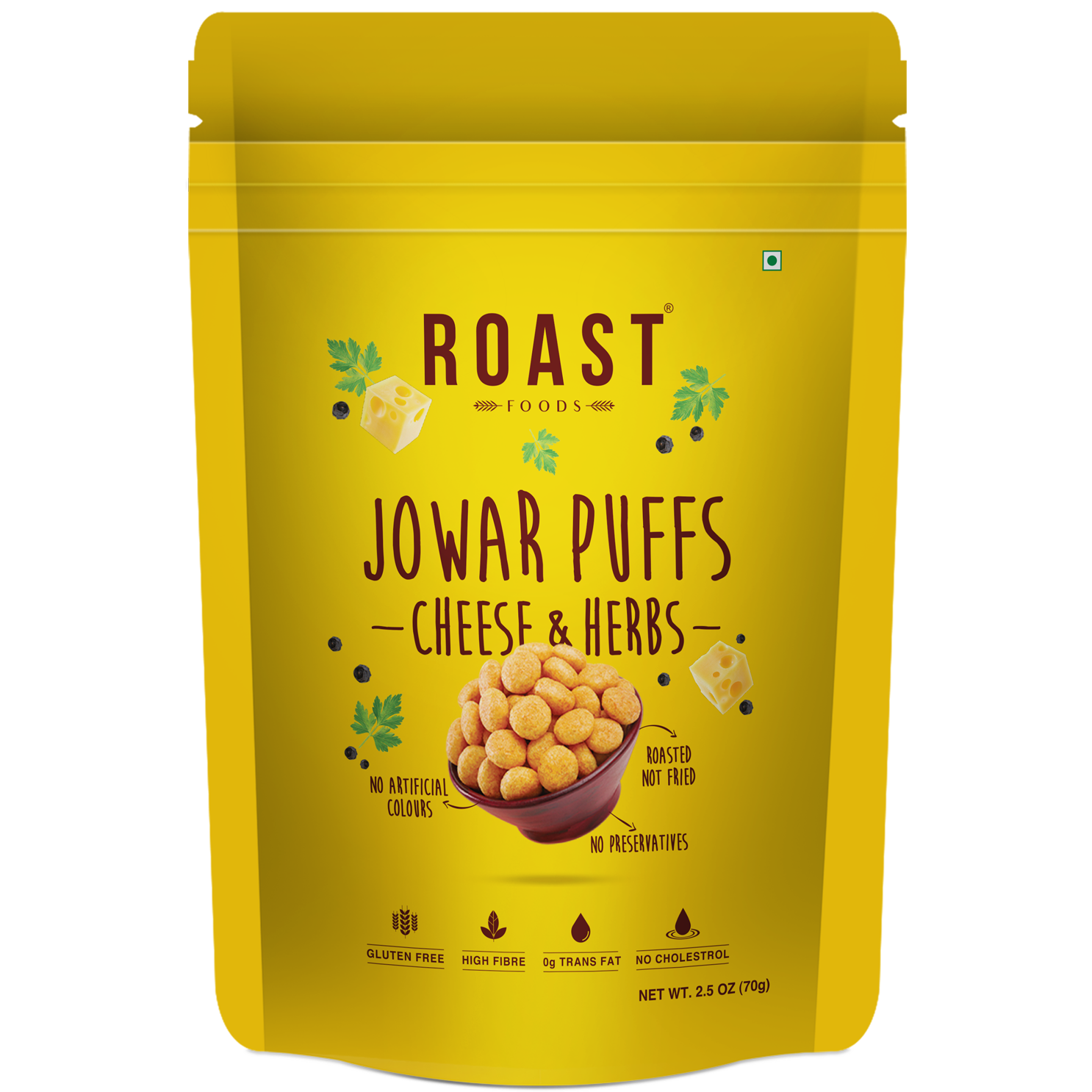 Case of 14 - Roast Foods Sorghum Jowar Puffs Cheese & Herbs - 70 Gm (2.5 Oz) [Fs]
