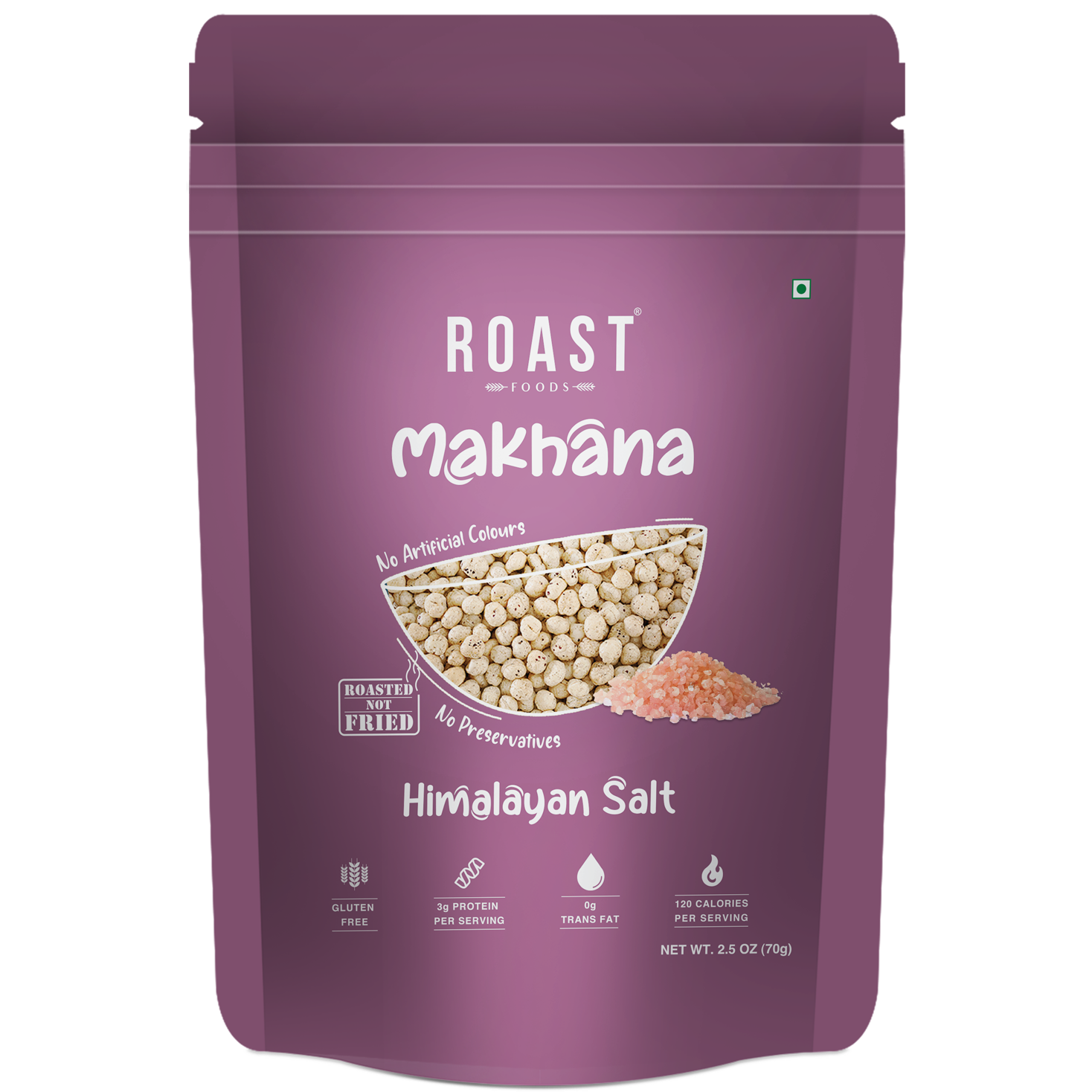 Case of 12 - Roast Foods Makhana Foxnuts Himalayan Salt - 70 Gm (2.5 Oz)