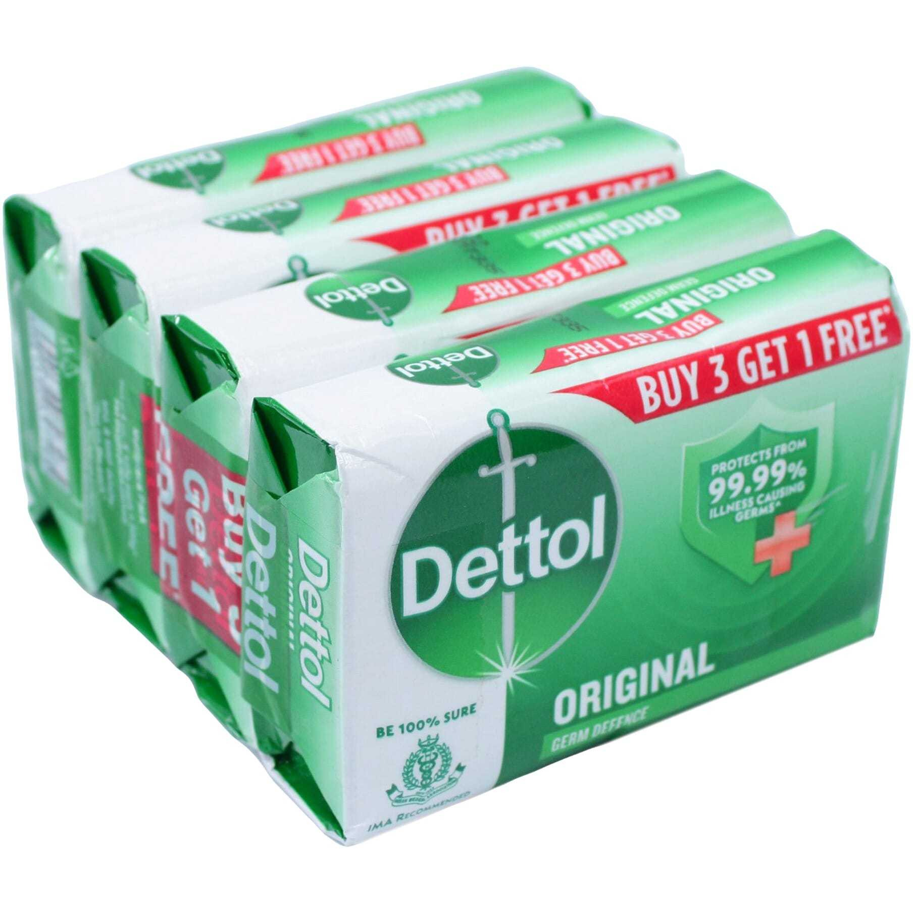 Dettol 4 Pack Soap [Buy 3 Get 1 Free] - 125 Gm each (5 Oz)