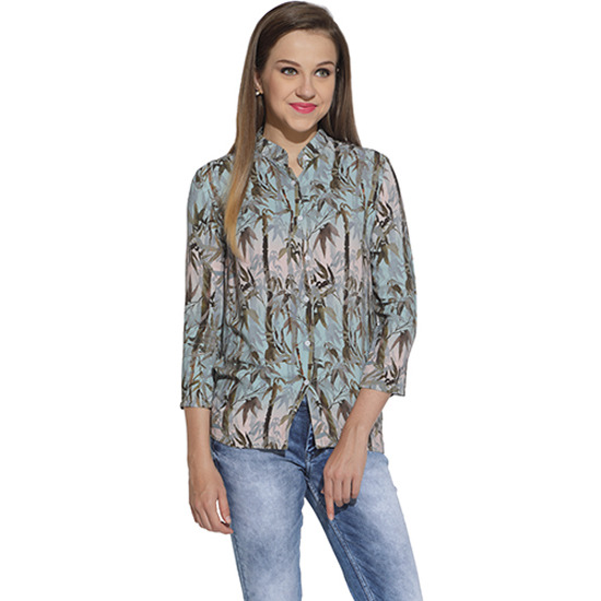 Women's Printed Beach Wear Mandarin Shirt