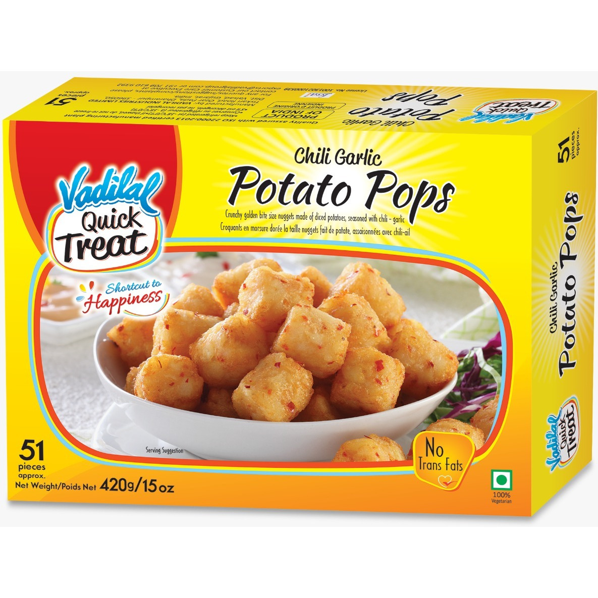 Vadilal Quick Treat Chilli Garlic Potato Pops 51 Pc - 14.81 Oz (420 Gm)